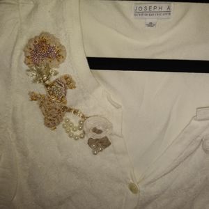 Joseph A xl cardigan sweater ivory lace Flower